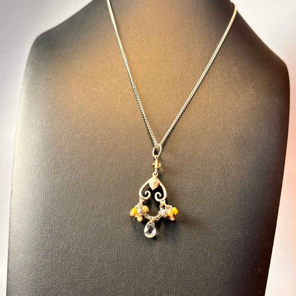 Jewelry - Scrollwork Chandelier Pendant Necklace Silver Orange Boho Whimsygoth Statement
